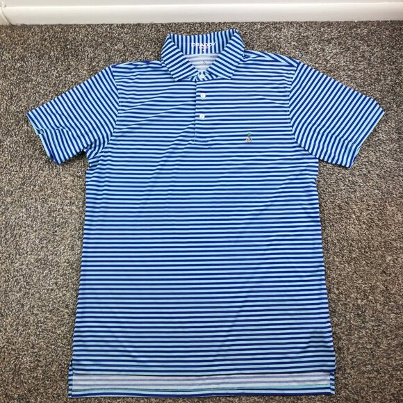 B Draddy Streamsong Polo Shirt Performance Striped Blue Mens Medium - Picture 2 of 10